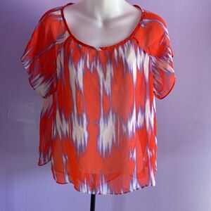 Soprano Women's Sheer Short Sleeve Blouse Red White Purple Sz Small Lightweight